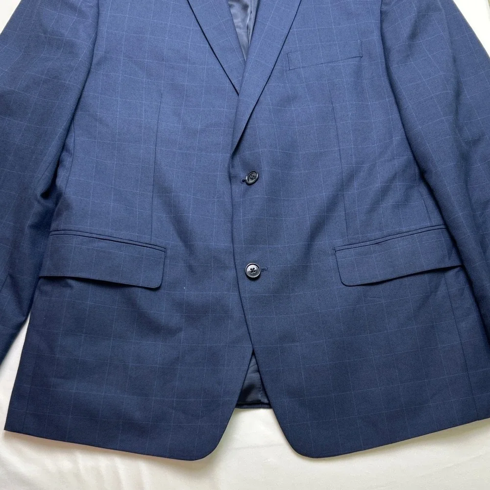 Michael Kors Mens Windowpane Plaid Two Button Blazer Sport Coat Size 44R Blue